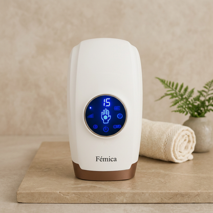 Handmassageapparaat met beige achtergrond en subtiele aankleding